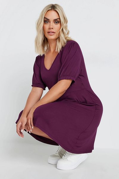 Stil Diva V-neck Short Plus Size Dress with Elastic Sleeves - 137982