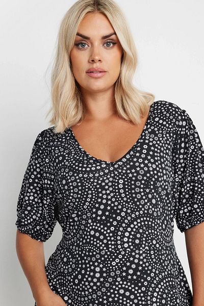 Stil Diva Κοντό φόρεμα με λαιμόκοψη σε σχήμα V - Plus Size, Ελαστικό μανίκι 137992