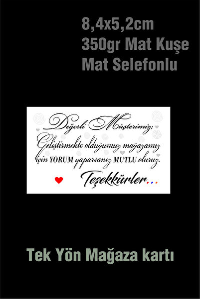 Spacepiks 100 Adet Mağaza Yorum İstek kartı 350 gr Mat Kuşe Ebat 5,2x8,4 Cm