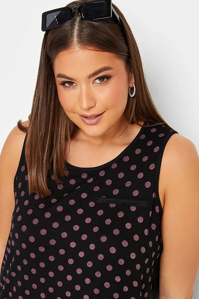 Stil Diva Μπλούζα Plus Size με πουά - Crew Neck, Zero Sleeve - 302247