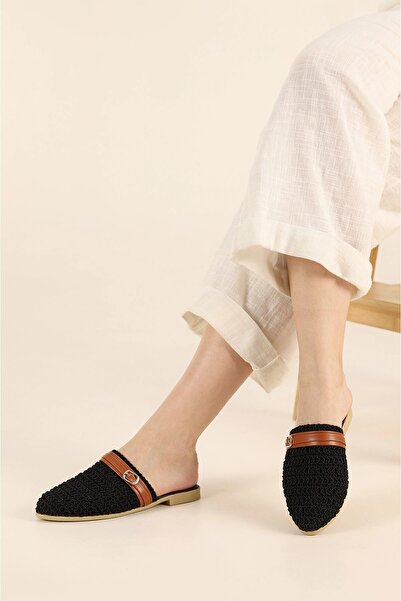 Jackers Papuci de damă cu design tricotat cu centură, papuci de casă pentru zestre