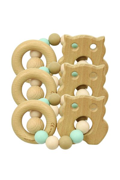 LUQU BABY Silicone + Wood Teether- Bird-Pack of 3