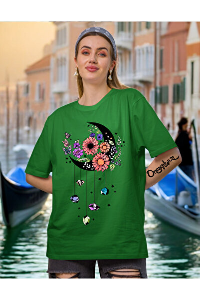 oneagılyazı تي شيرت نسائي كبير الحجم مطبوع عليه القمر