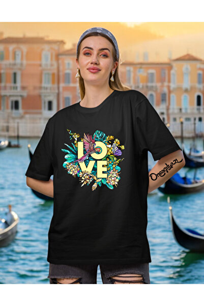 oneagılyazı Tricou oversize pentru femei cu imprimeu floral Lov