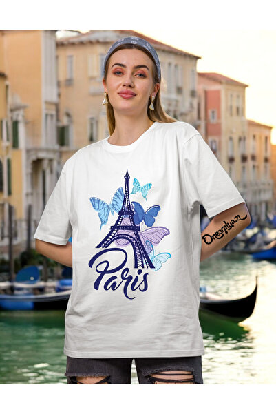 oneagılyazı تي شيرت نسائي كبير الحجم مطبوع عليه باريس