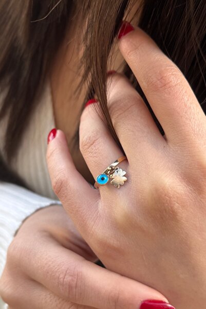 Utku Kuyumculuk 14 AYAR NAZAR BONCUĞU VE YONCA SALLANTILI ALTIN YÜZÜK