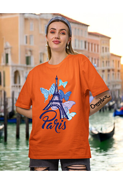 oneagılyazı تي شيرت نسائي كبير الحجم مطبوع عليه باريس