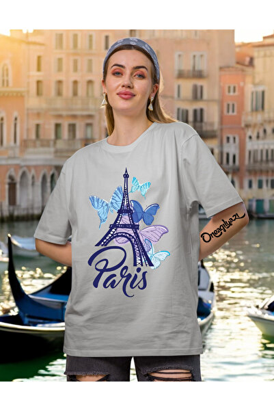 oneagılyazı تي شيرت نسائي كبير الحجم مطبوع عليه باريس