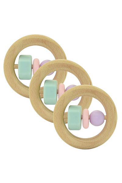 LUQU BABY Silicone + Wood Teether- Circle-Pack of 3