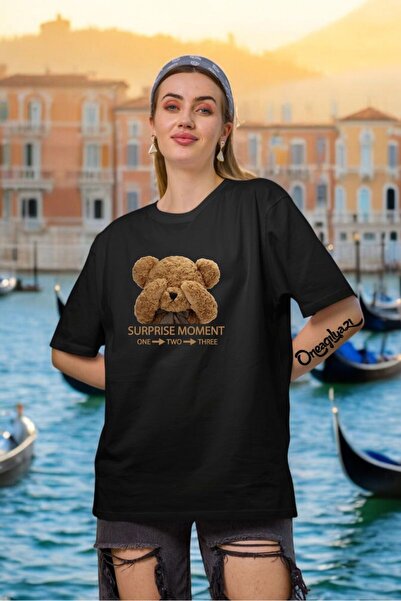 oneagılyazı تي شيرت نسائي كبير الحجم مطبوع عليه دمية دب لطيف