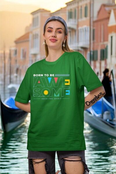 H&GHAMLEGİYİM Tricou oversize pentru femei cu imprimeu Born To Bea