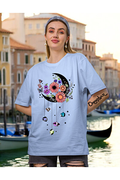 oneagılyazı Tricou oversize pentru femei cu imprimeu Moon