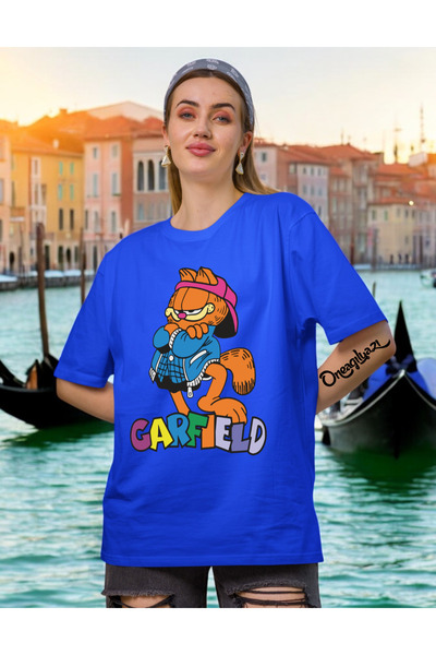 oneagılyazı تي شيرت نسائي كبير الحجم مطبوع عليه غارفيلد