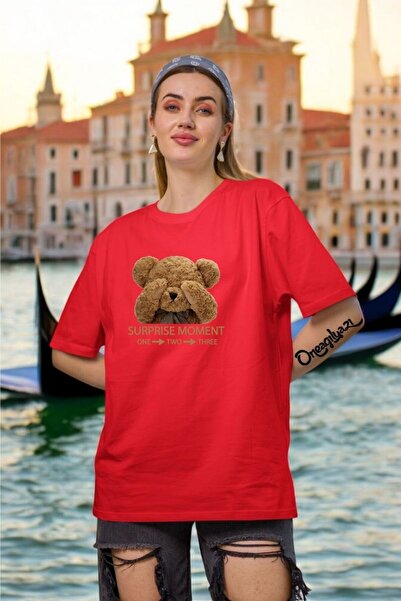 oneagılyazı تي شيرت نسائي كبير الحجم مطبوع عليه دمية دب لطيف