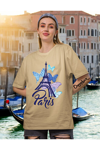 oneagılyazı تي شيرت نسائي كبير الحجم مطبوع عليه باريس