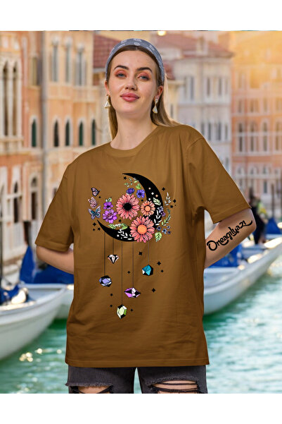 oneagılyazı Γυναικείο μπλουζάκι με στάμπα φεγγαριού σε μεγάλο μέγεθος