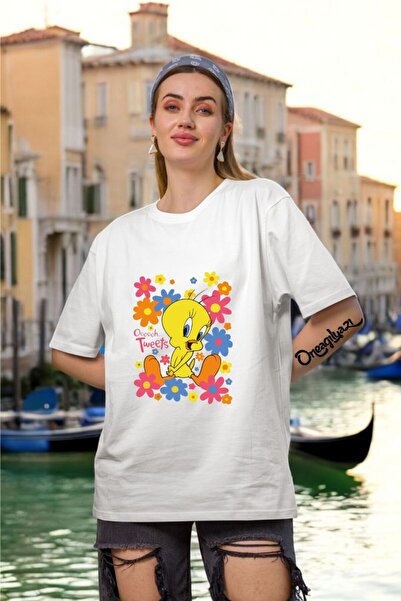 oneagılyazı Tweety με τύπωμα Γυναικείο μπλουζάκι oversized