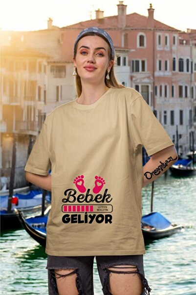 oneagılyazı Baby Is Coming Printed Women's Oversize T-Shirt