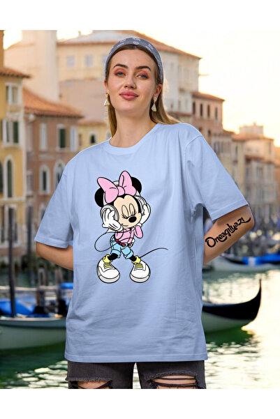 oneagılyazı تي شيرت نسائي كبير الحجم مطبوع عليه Mause