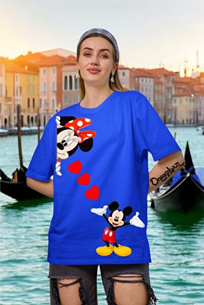 oneagılyazı Tricou oversize pentru femei cu imprimeu inimă Micky Mause