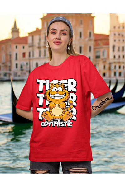 oneagılyazı Tiger Optimistic Štampano Žene Oversize kroj T-shirt