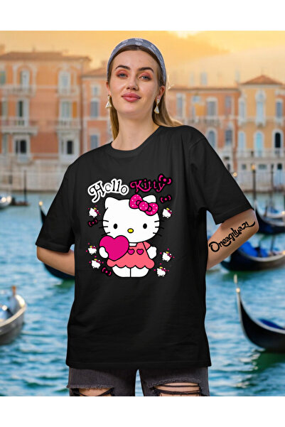 H&GHAMLEGİYİM Tricou oversize pentru femei cu imprimeu Hello Kitty