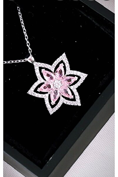 SARIASLAN Işıklı Kutuda Yeni Pembe Lotus Çiçeği Gümüş Kolye Beyaz Altın Rengi