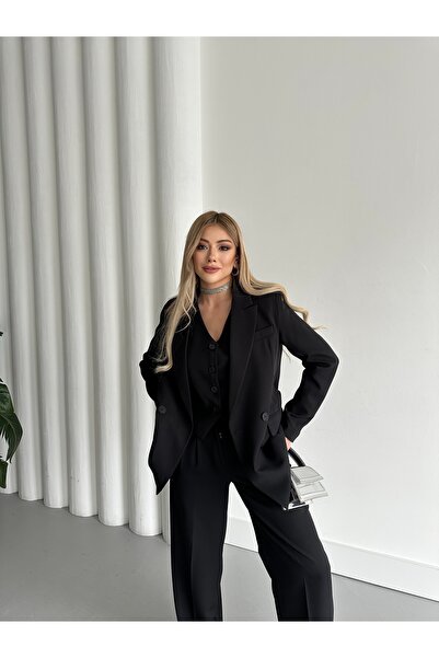 HOEK Women's Black Blazer Jacket, Vest, Pants Suit