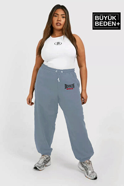 Superlife Women's Plus Size Big Brooklyn Printed Slim Sweatpants with Elastic Legs Spr24Beak49