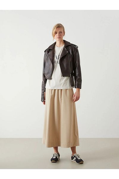 LC Waikiki Lcw Vision Beige Elastic Waist Poplin Women's Skirt