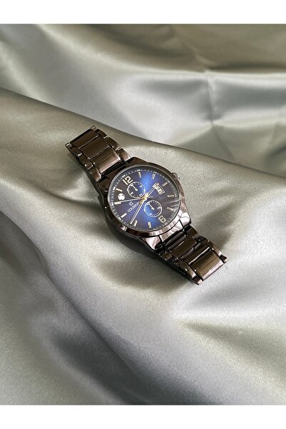 Store Yuvarlak İçi Lacivert Takvimli Çelik Kordon Erkek Kol Saati