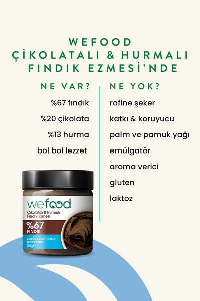 Wefood Çikolatalı Hurmalı Fındık Ezmesi (Katkısız) 200 gr