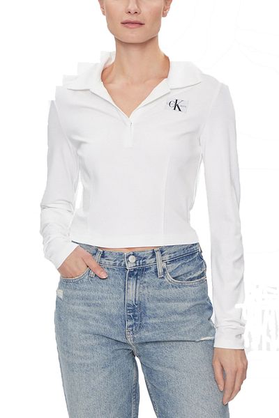Calvin Klein Бяла тениска с поло яка - 100% памук с цип J20J 222556 -Yaf