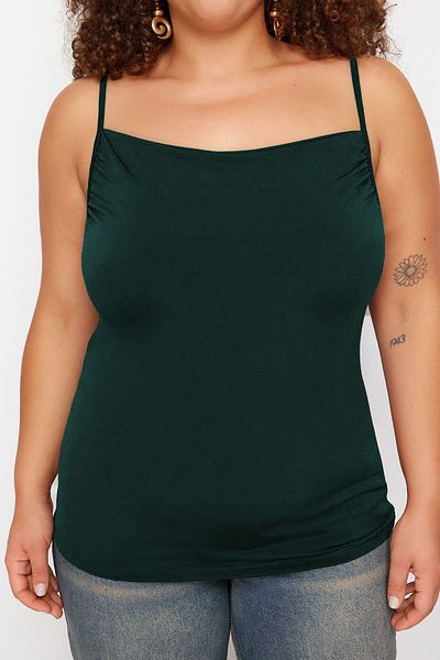 Trendyol Curve Πράσινη Αμμώδης Πλεκτή Μπλούζα Plus Size