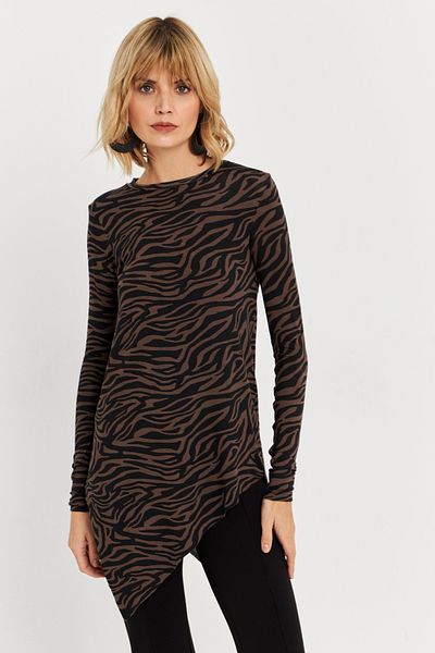 Cool & Modest Women's Mink Asymmetrical Zebra Print Tunic Mlpp1186-1