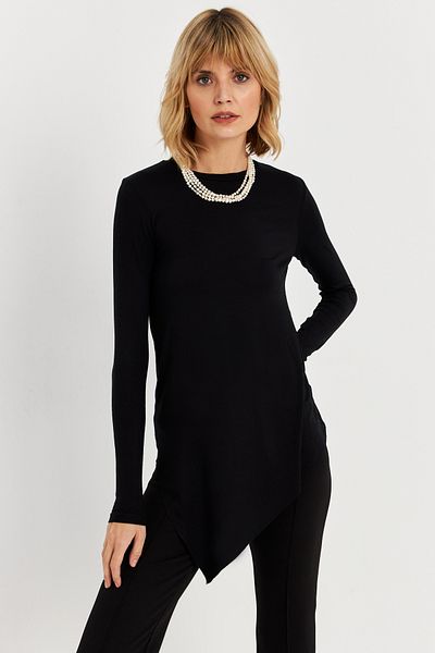 Cool & Modest Women's Black Asymmetrical Tunic Mlpp1186-1
