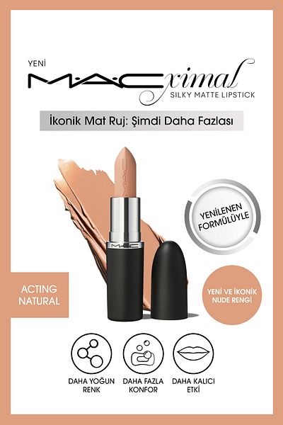 M.A.C Silky Matte Lipstick Lipstick That Provides Moisturizing Effect and Intense Color -Acting Natural 3.5Gm