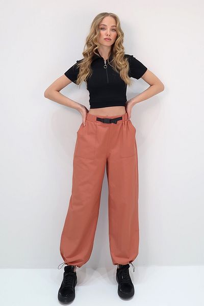 Trend Alaçatı Stili Fliesenfarbene Sommer-Jogginghose für Damen – Doppeltaschen und elastische Beine ALC-X13627