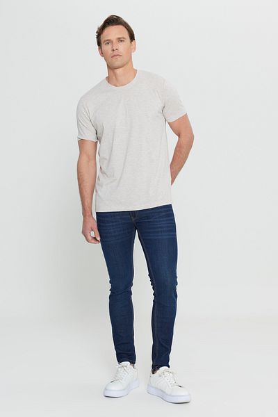 AC&Co / Altınyıldız Classics Μπεζ ανδρικό μπλουζάκι MelangeSlimFit Crew Neck - CottonBasicModel