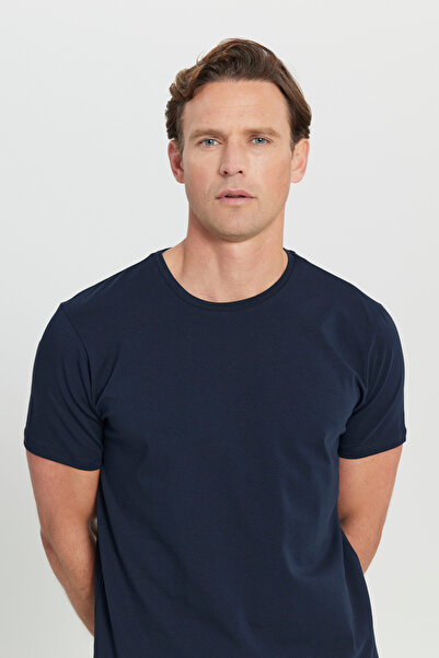 ALTINYILDIZ CLASSICS Ανδρικό μπλουζάκι Navy Blue 360 μοιρών Stretch σε όλες τις κατευθύνσεις Slim Fit στενό κομμένο T-shirt με λαιμόκοψη