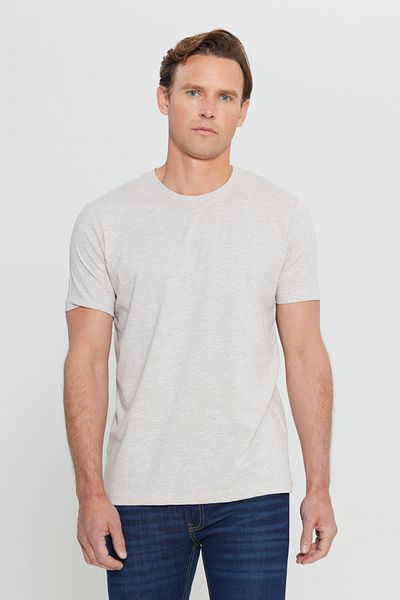 AC&Co / Altınyıldız Classics Μπεζ ανδρικό μπλουζάκι MelangeSlimFit Crew Neck - CottonBasicModel