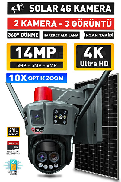 IDS -14MP - GECE GÖRÜŞLÜ - 10X ZOOM - SOLAR KAMERA - GÜNEŞ EJERJİLİ KAMERA - 360 - GÜVENLİK KAMERASI