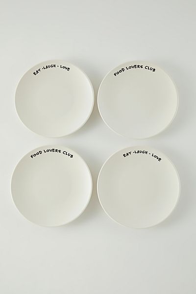 Trendyol Collection Set de 4 farfurii pentru tort din ceramică albă cu slogan „Breakfast Time” 20 cm TPHSS25TBK00004