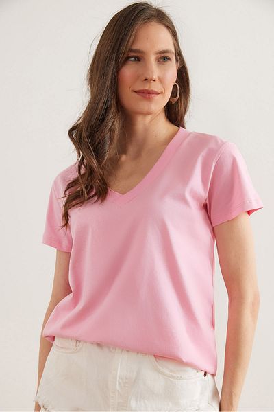 Olalook Női Candy Pink V-nyakú flaming póló TSH- 19000396