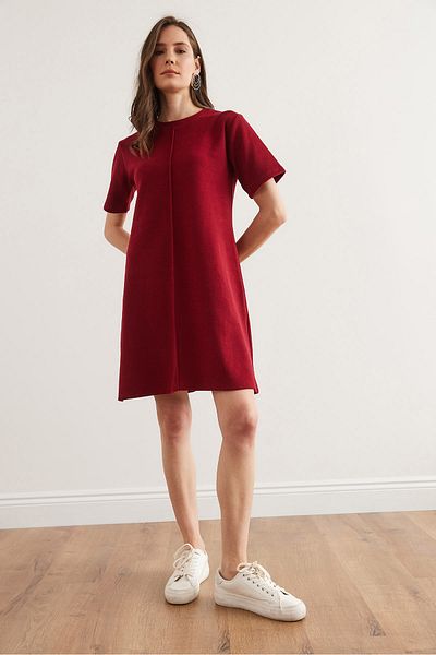 Olalook Burgunderrotes, vorne genähtes Mini-Thessaloniki-Kleid für Damen ELB- 19002335