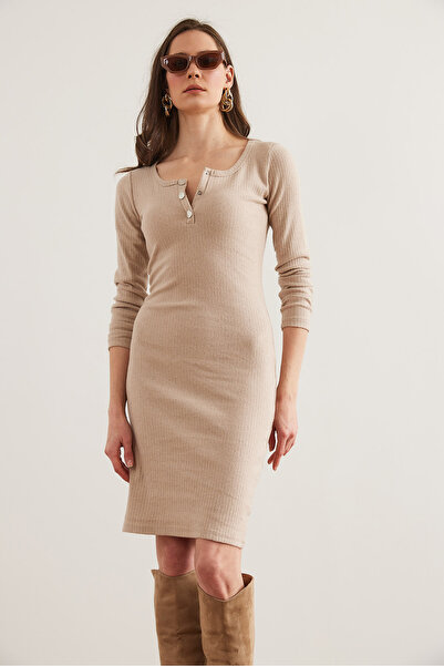 Olalook Women's Stone Metal Button Raised Lycra Mini Dress Elb- 19002334