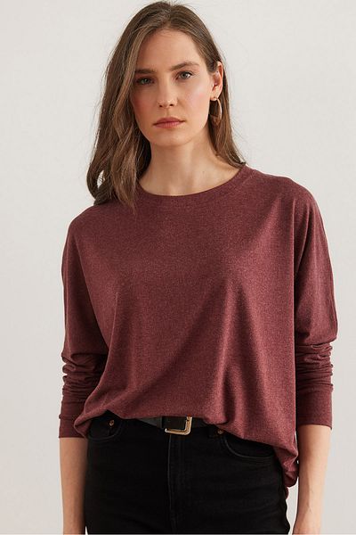 Olalook Γυναικεία Dark Rose Dusty Crew λαιμόκοψη μάλλινη μπλούζα βισκόζης BLZ- 19002801