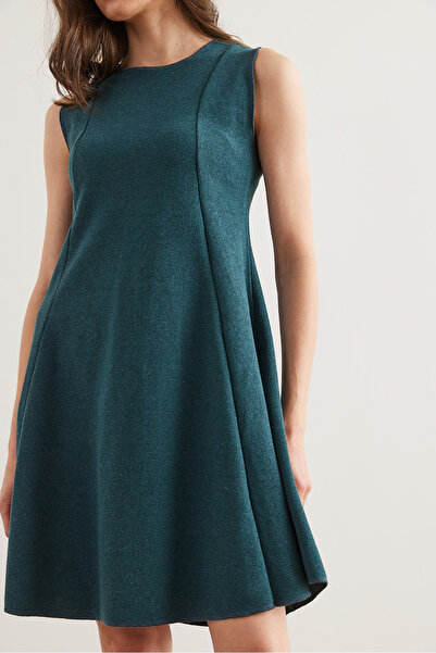 Olalook Women's Emerald Green Fragmented Thessaloniki Flared Dress Elb- 19002336