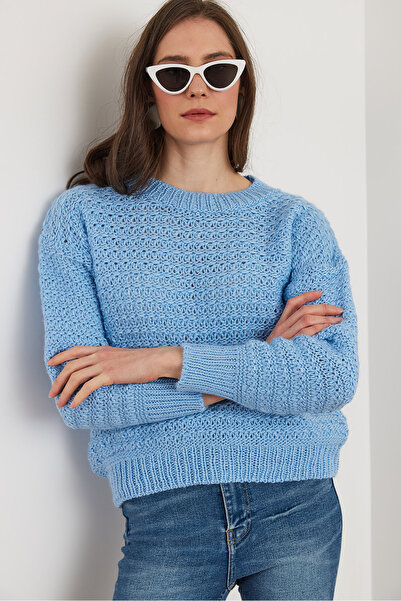 Olalook Women's Baby Blue Openwork Sweater Kzk- 19000962