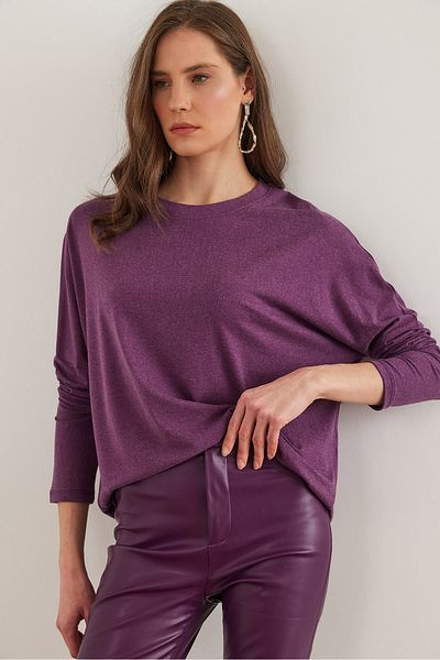Olalook Damen Bluse mit Pflaumenmuster, Rundhalsausschnitt, Fledermauswolle, Viskose, BLZ- 19002801